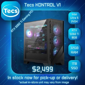 TECS KONTROL V1 GAMING PC - Intel Core Ultra 5 245k - RTX 5060 Ti 8GB - Z890 MB - 32GB DDR5 6000MHz RAM - 1TB NVMe Gen4 SSD - 750W Gold PSU - MSI Forge 321R Case - Windows 11 Home