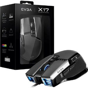 EVGA X17 Gaming Mouse, Wired, Grey, Customizable, 16,000 DPI, 5 Profiles, 10 Buttons, Ergonomic 903-W1-17GR-K3