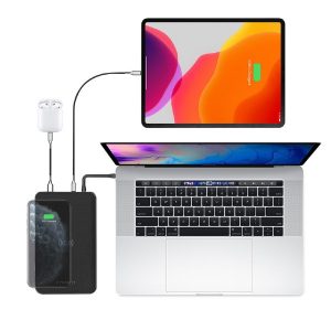 Cygnett ChargeUp Edge+ 27K mAh USB-C Laptop and Wireless Power Bank - Black (CY3113PBCHE),2xUSB-C(60W PD/12W),1xUSB-A(12W),10W Qi Wireless,USB-C Cable