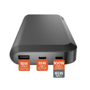 Cygnett ChargeUp Pro Series 25K mAh Laptop Power Bank - Black (CY4131PBCHE), 1xUSB-C 100W, 1xUSB-C 18W, 1xUSB-A 18W,Total 118W,USB-C Cable,Triple Port